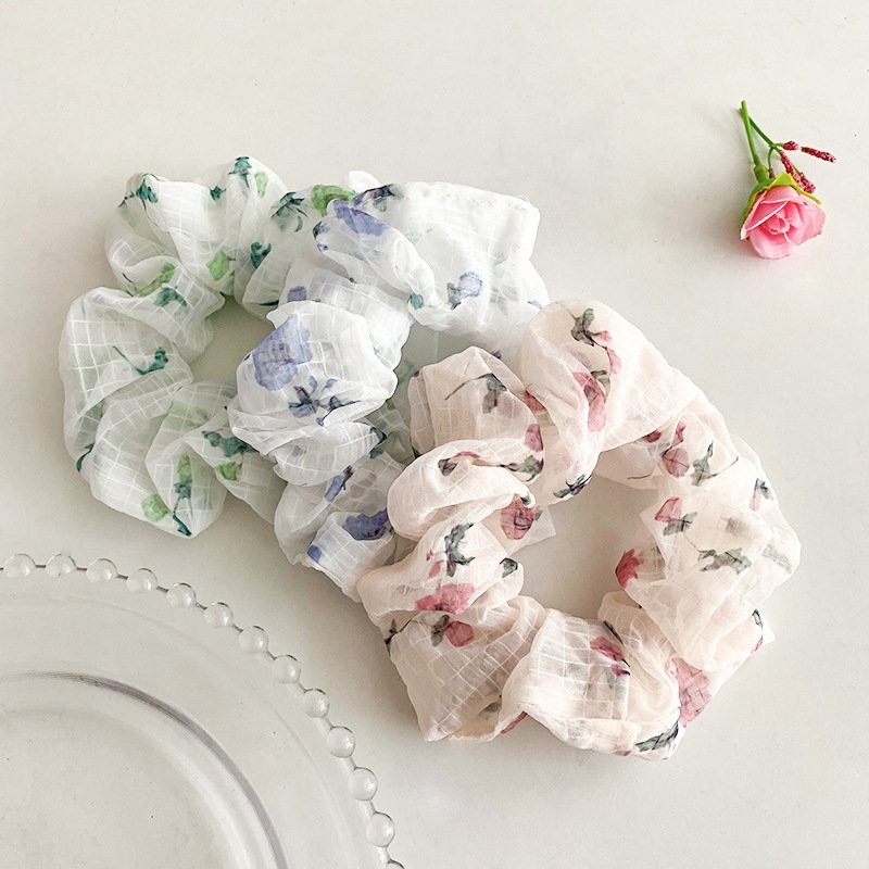 Miihu Scrunchies cột tóc buộc tóc vải voan siêu mềm mịn hoạ tiết hoa