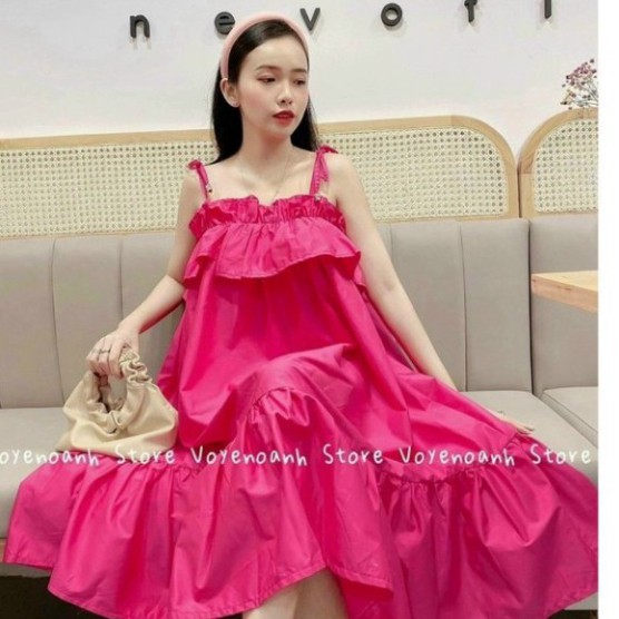 Đầm 2 dây bèo xinh xắn cho nữ dưới 55kg thời trang cao cấp