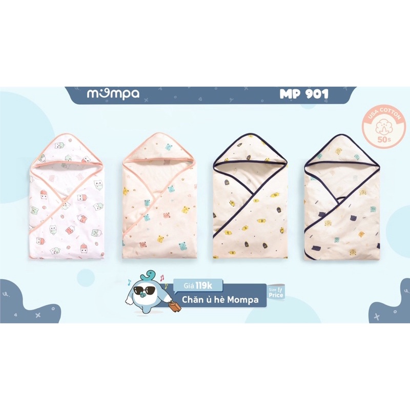 Chăn ủ hè cotton Mompa có mũ [ babyboo]