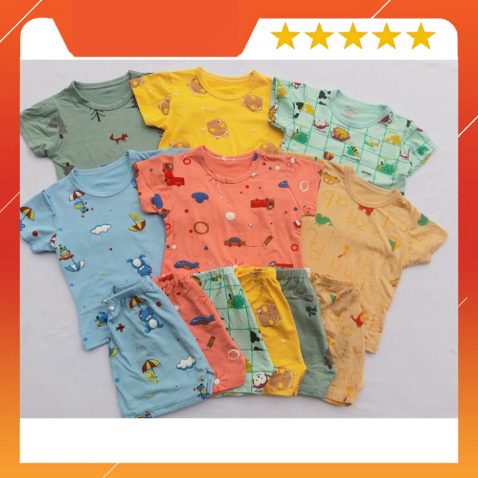 Đồ bộ sơ sinh tay ngắn phối hoạ tiết xinh xắn cho bé 0-12 tháng hàng korea vải 100% cotton mềm thấm hút mồ hôi tốt