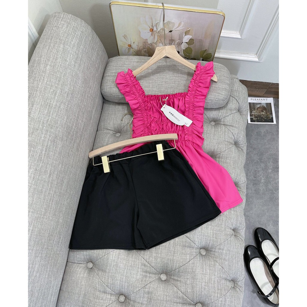 Sét Đồ Nữ ,Sét Áo Hồng Cánh Tiên Kèm Quần Soóc Đen Siêu Hót | BigBuy360 - bigbuy360.vn