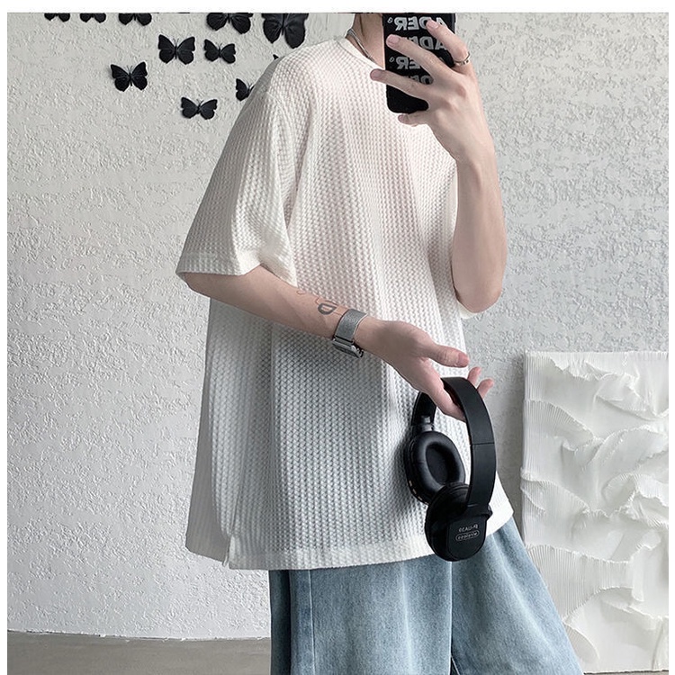 Áo Thun Nam Ngắn Tay Họa Tiết Kẻ Sọc Dáng Rộng Thời Trang Mùa Hè 2022