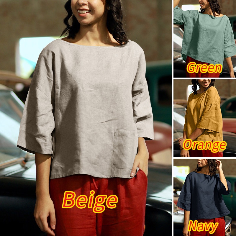 Zanzea Áo Sơ Mi Tay Lửng 3 / 4 Cổ Tròn Màu Trơn Phong Cách Châu Âu Cho Nữ