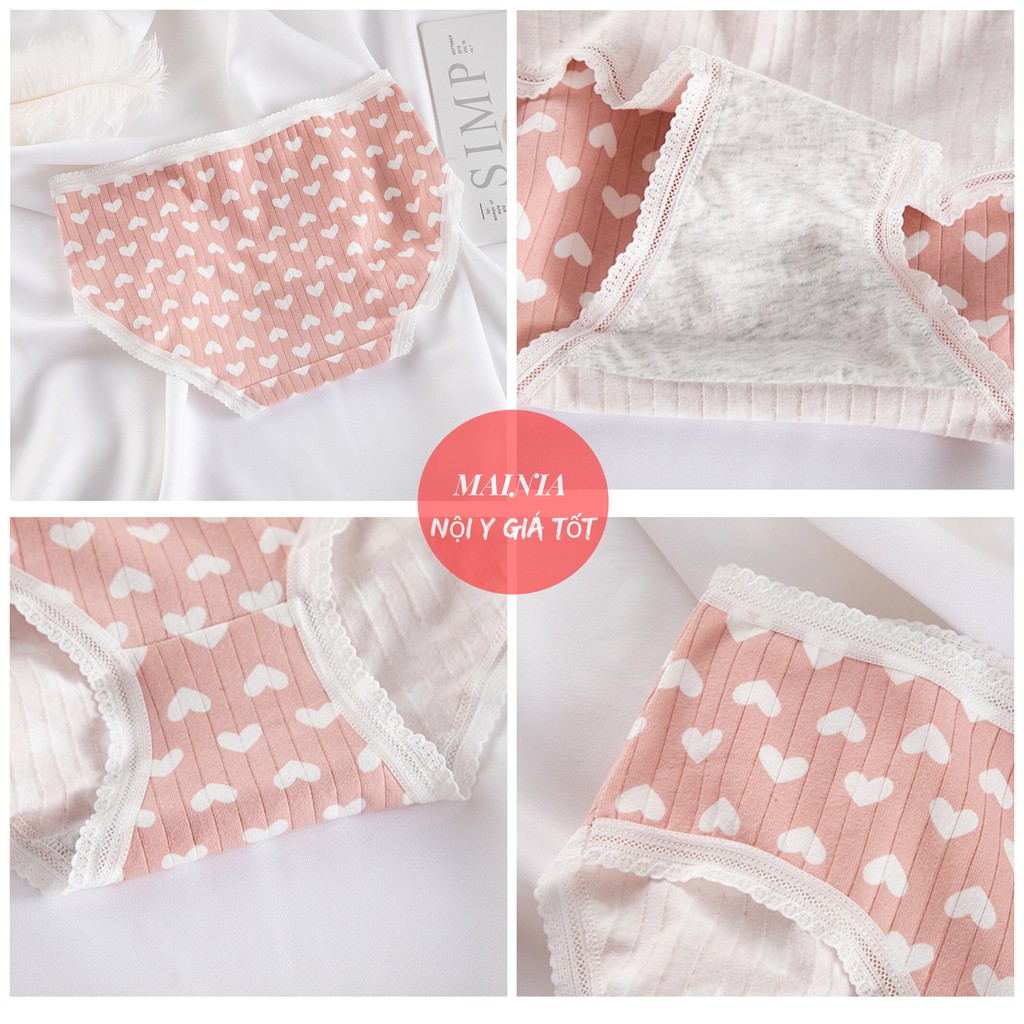 [Có Size M] Quần Lót Nữ Cotton 5 Kiểu Hoạ Tiết Trái Tim Dễ Thương Cao Cấp Loại 1 Mainia Shop