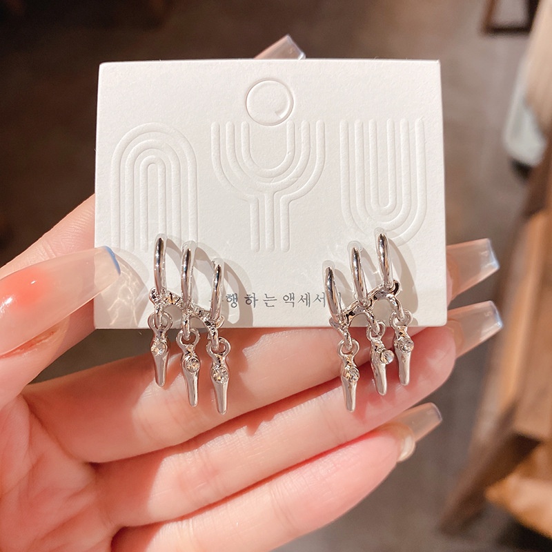 Khuyên Tai Dáng Dài Đính Đá Phong Cách Hàn Quốc Đơn Giản Cho Nữ