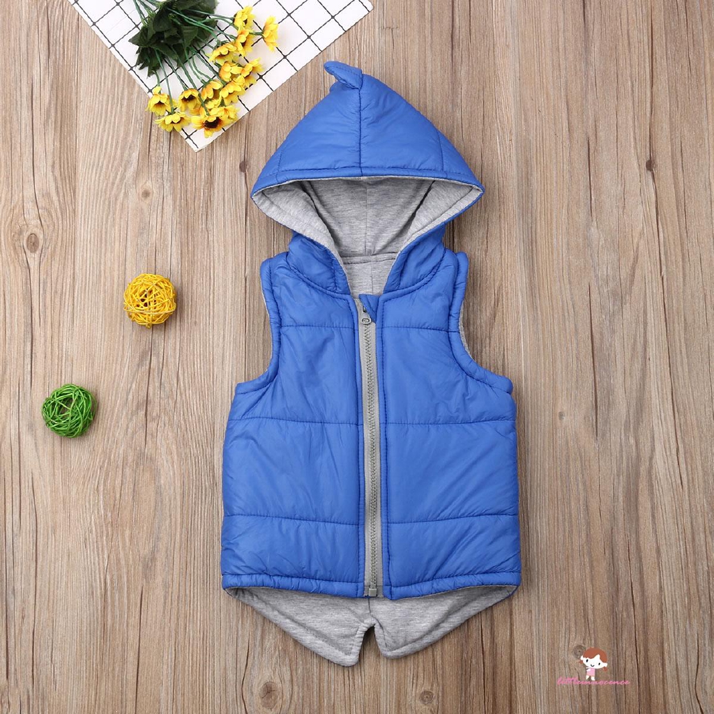 Áo Khoác Hoodie Không Tay Có Khóa Kéo In Hình Khủng Long Dành Cho Bé Trai Gái