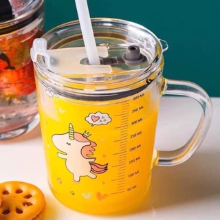 (Sẵn)Cốc thủy tinh chia vạch pha sữa 3in1 400ml hót hít