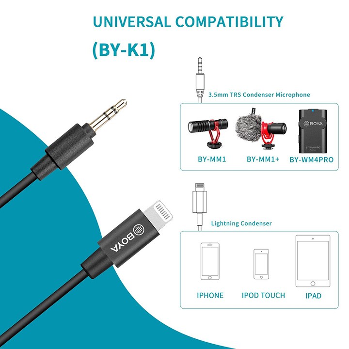 Dây chuyển mic máy ảnh sang Lightning MFi BOYA BY-K1