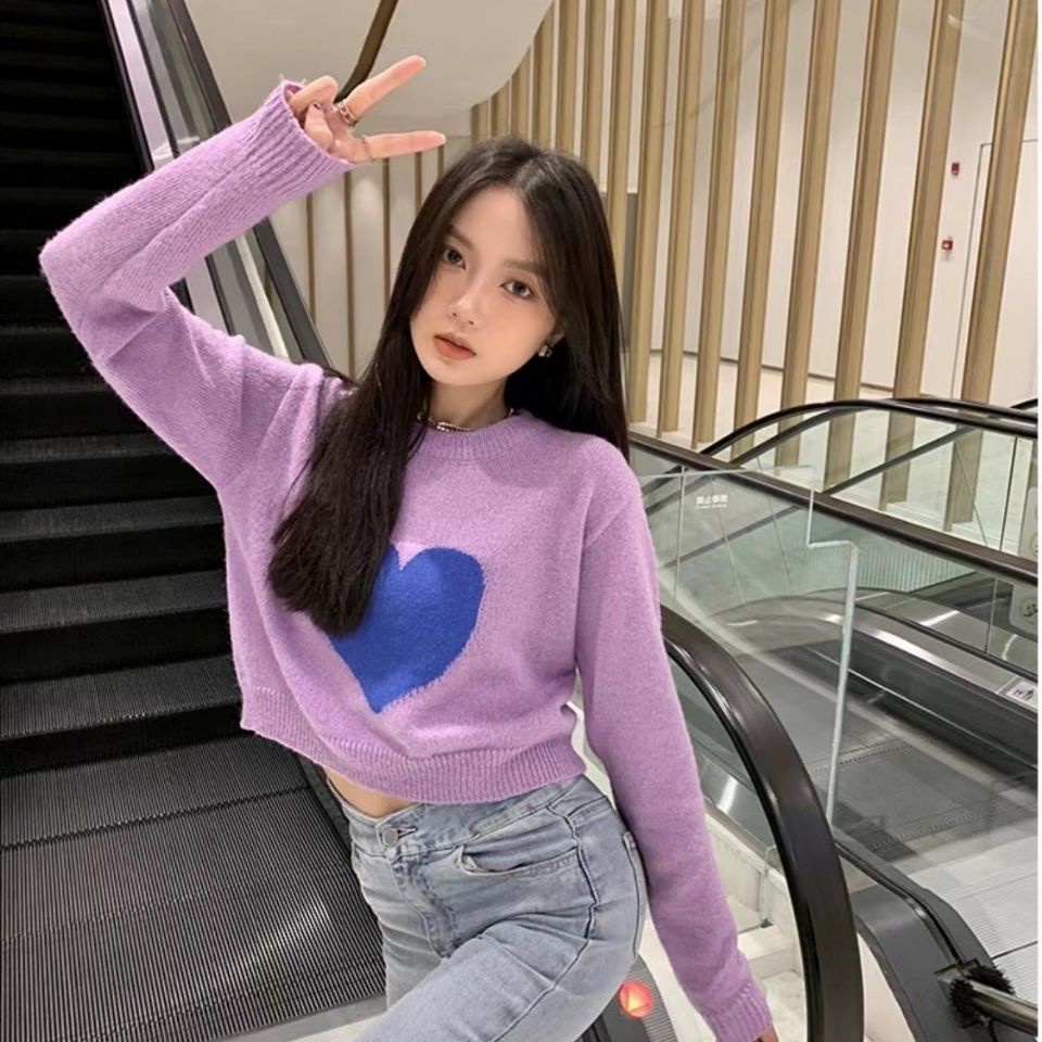 Áo Sweater Cổ Tròn Họa Tiết Trái Tim Xinh Xắn Cho Nữ  tao bao