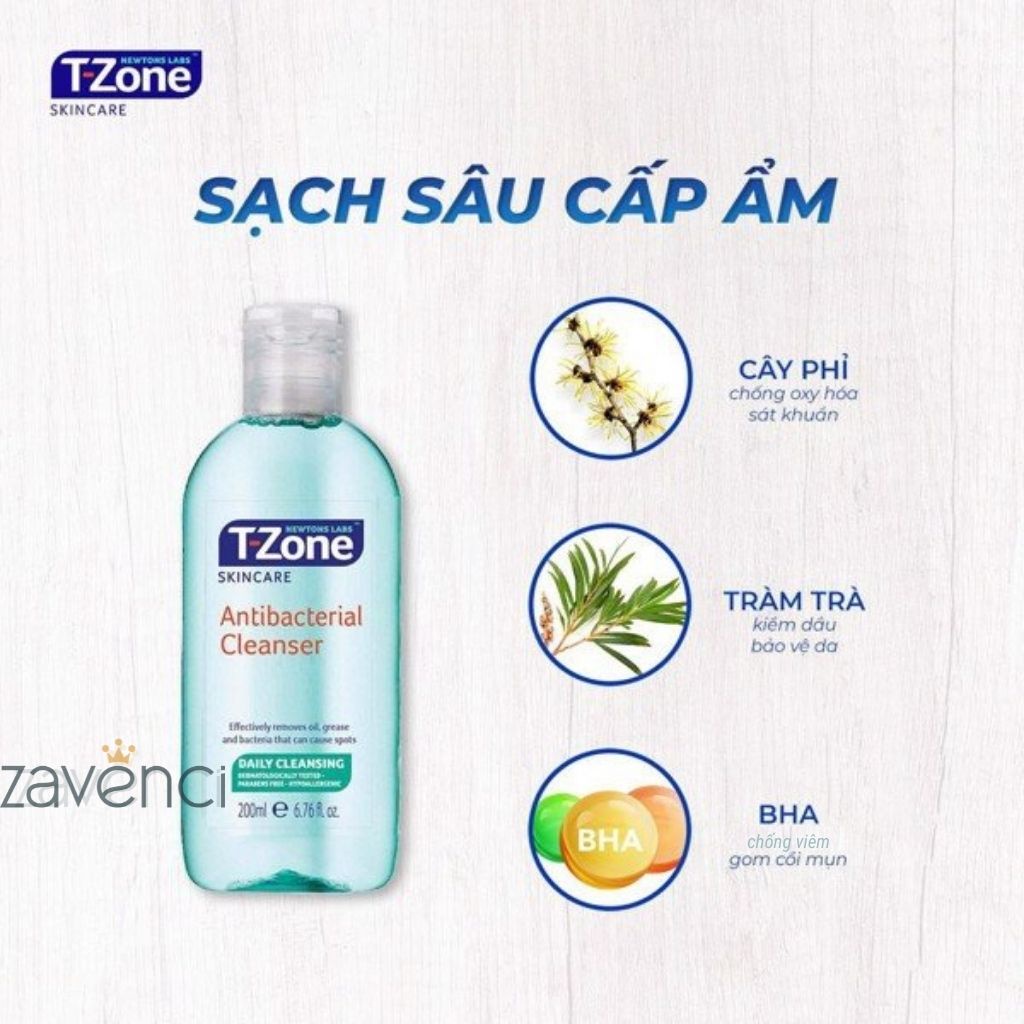 Nước hoa hồng T-ZONE Cho Da Dầu Mụn Antibacterial Cleanser (200ml)