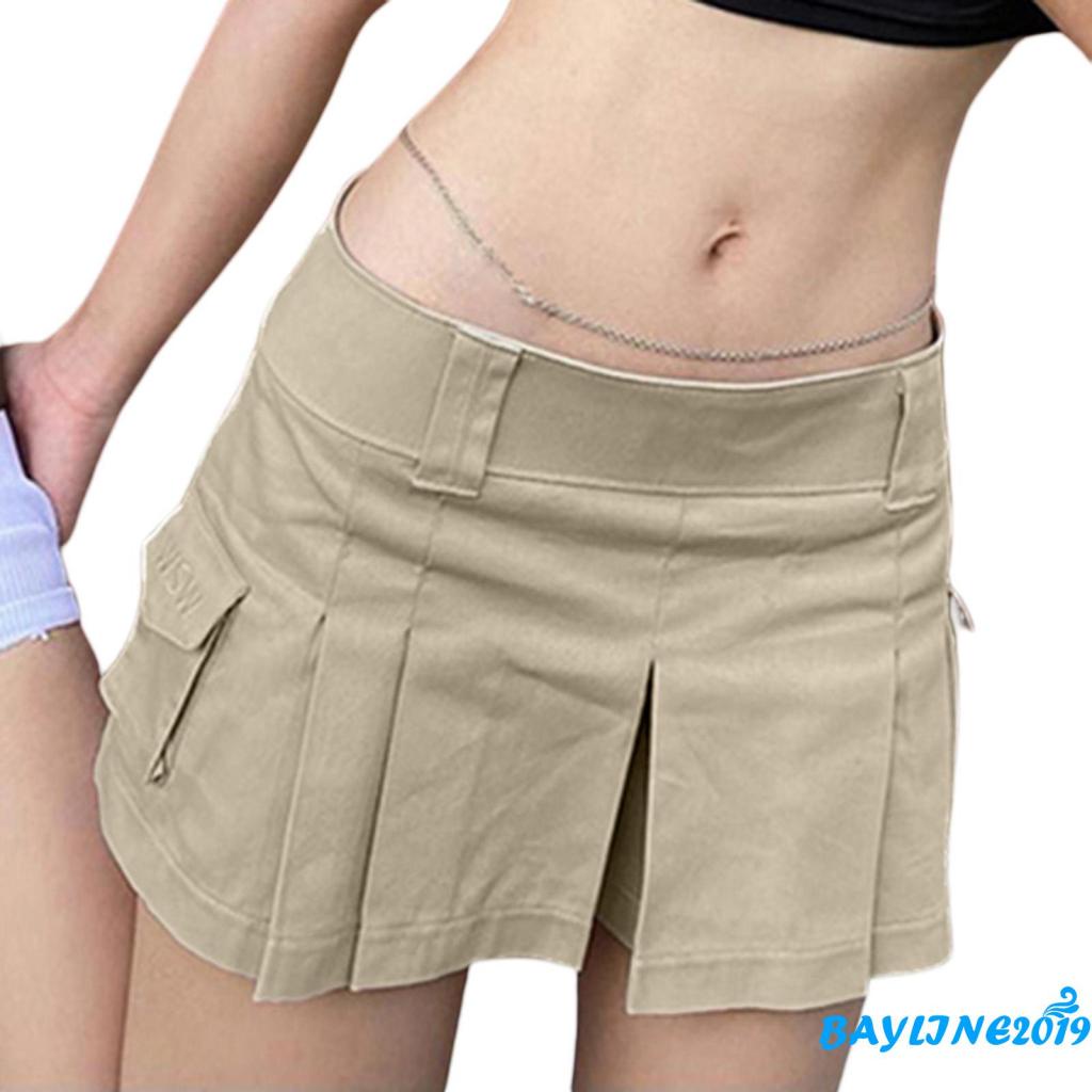Chân Váy Ngắn Xếp Ly Màu Sắc Retro Dành Cho Nữ