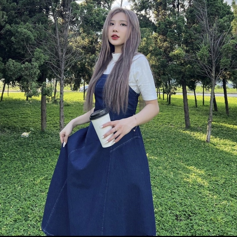 [HÀNG SẴN] Đầm - Yếm jeans dáng dài CHỈ NỔI phong cách vintage