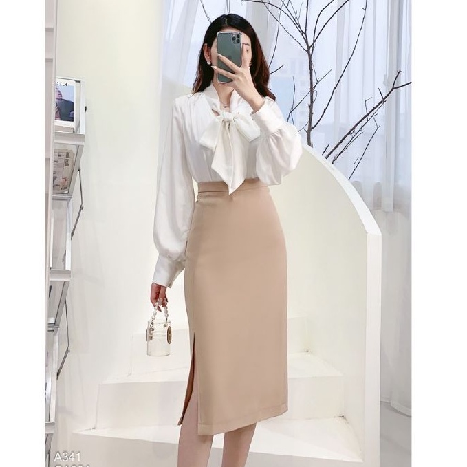 Chân Váy Dáng Bút Chì Suông Sẻ Sườn Hàn Quốc