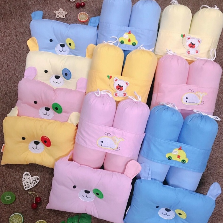 Bộ gối chặn và gối lõm Cotton Hàn Quốc chống bẹt đầu cho bé sơ sinh.