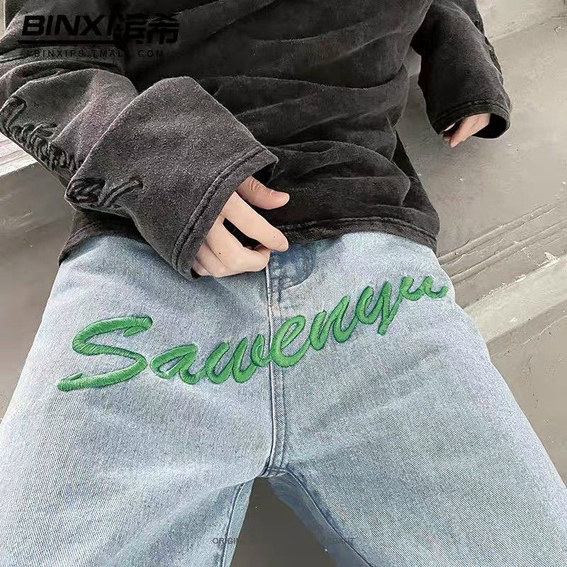 Bagyy jean thêu chữ xanh 3 chổ 2 màu unisex from rộng nam nữ