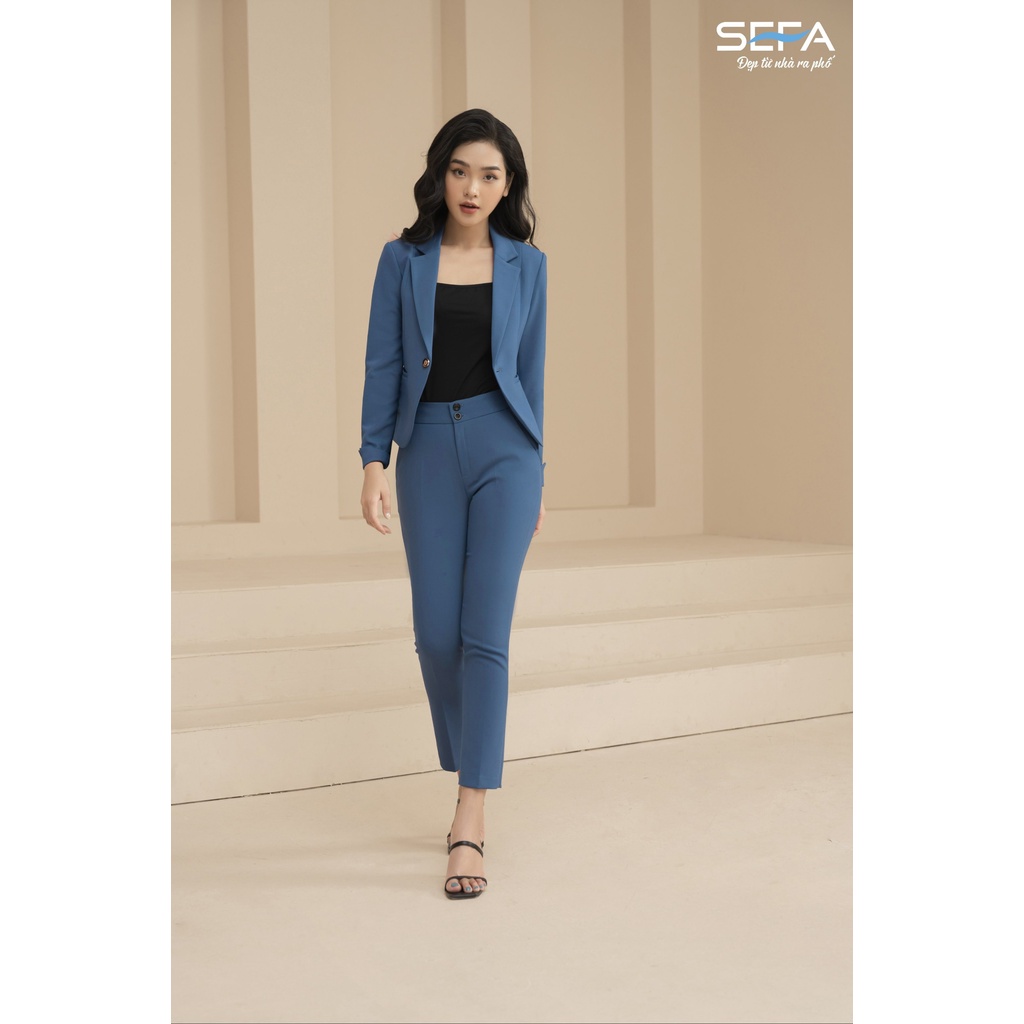 Set vest nữ công SEFA gồm chấn áo dài tay và quần ống đứng chất liệu tuýp - si cao cấp