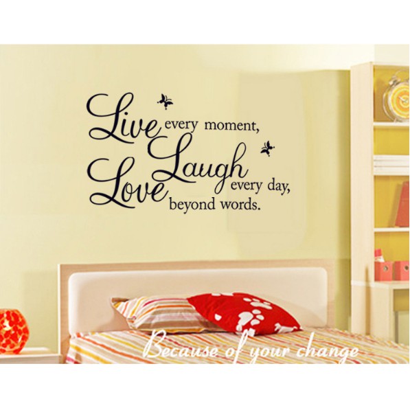 Decal trang trí Chữ Tiếng Anh LOVE LAUNGH LIVE a.h