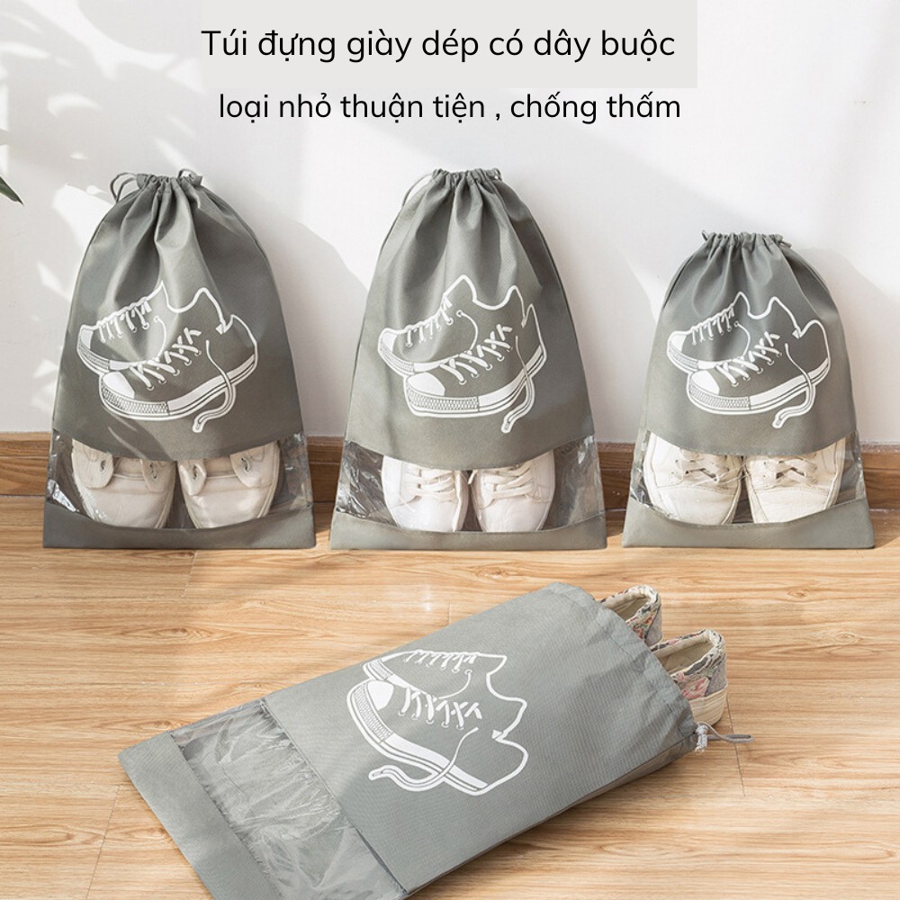 Túi đừng giày được làm bằng chất liệu vải dù bền đẹp có dây rút bảo quản giày dép TIME HOME