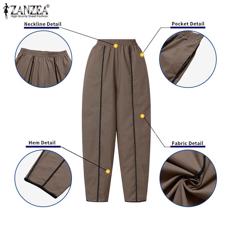Quần dài ZANZEA lưng thun ống rộng có túi thời trang dành cho nữ
