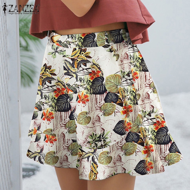 Zanzea Quần ngắn ống rộng Lưng Thun Viền Bèo In Họa Tiết Phong Cách Cổ Điển Thời Trang Cho