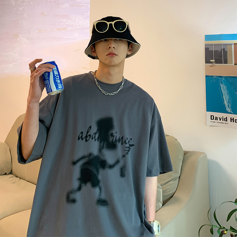 Áo thun tay ngắn dáng rộng in họa tiết graffiti phong cách hip hop thời trang dành cho nam 2021
