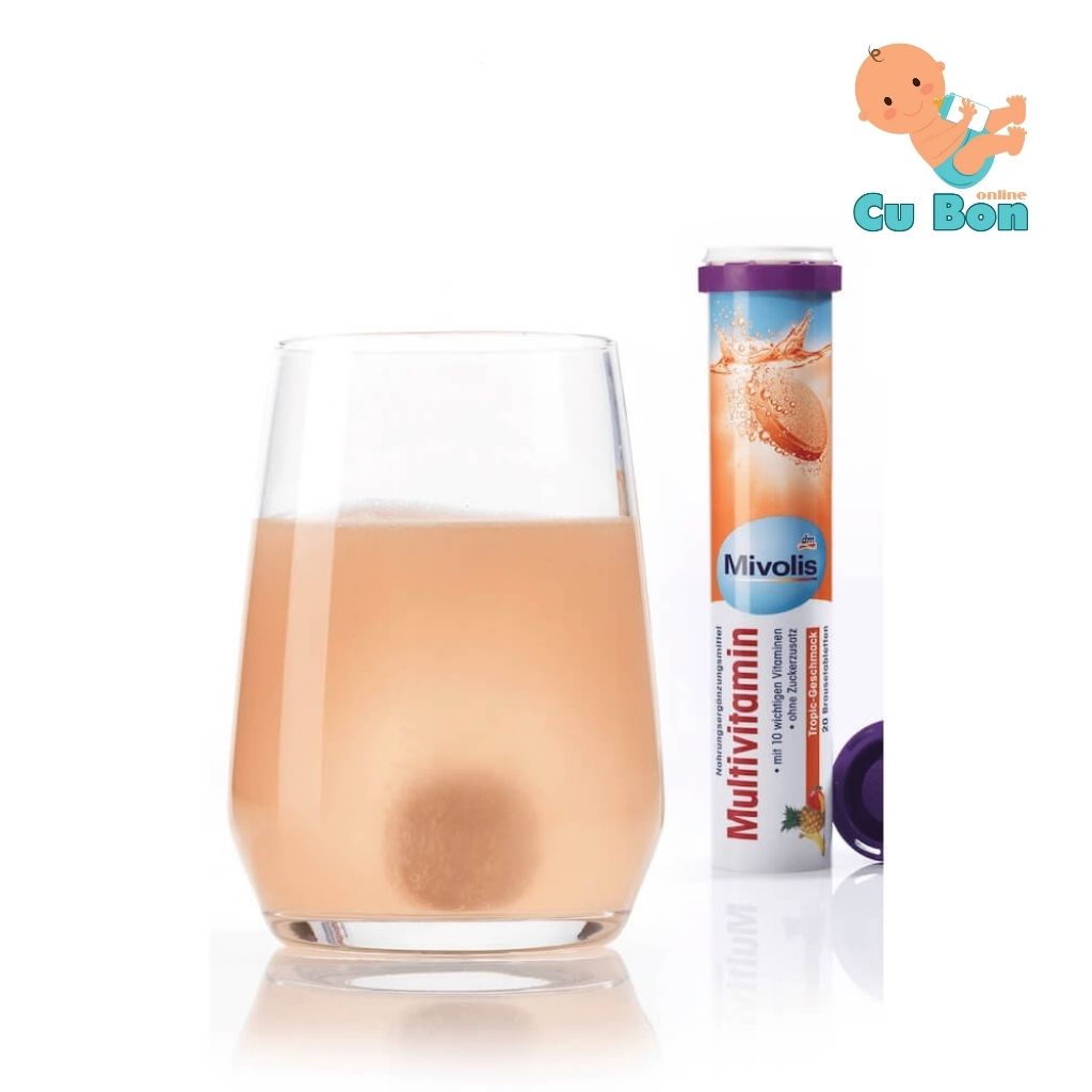 VIÊN SỦI VITAMIN TỔNG HỢP MIVOLIS MULTIVITAMIN hộp 20 viên bổ sung 10 loại vitamin có lợi cho sức khỏe, hương cam ngon