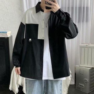 Áo Sơ Mi Tay Dài Phối Vai Unisex Cho Cả Nam Và Nữ Vải Kate Hàn Đẹp Và Thoáng Mát