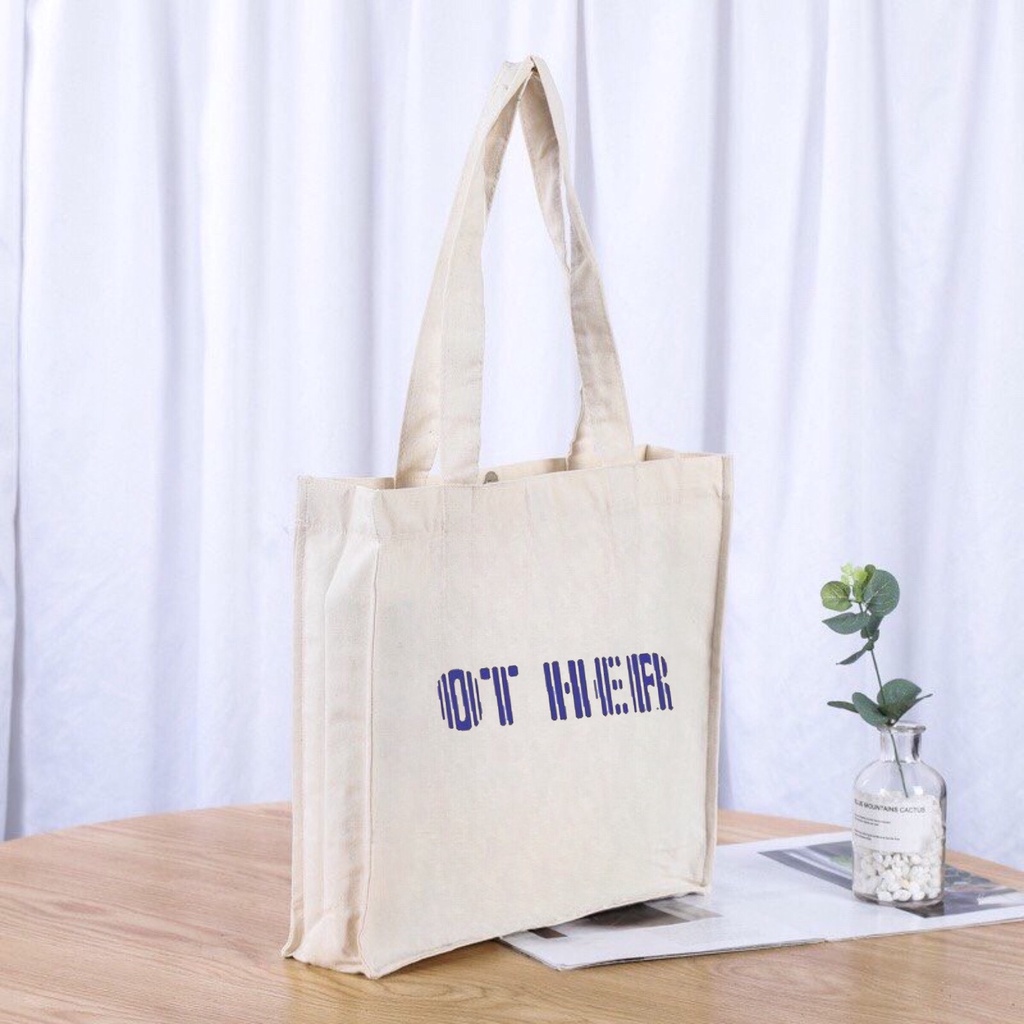 Túi tote HAZIN thết kế đáy vuông vải canvas ulzzang unisex in chữ Ot Her có túi nhỏ bên trong HZ06