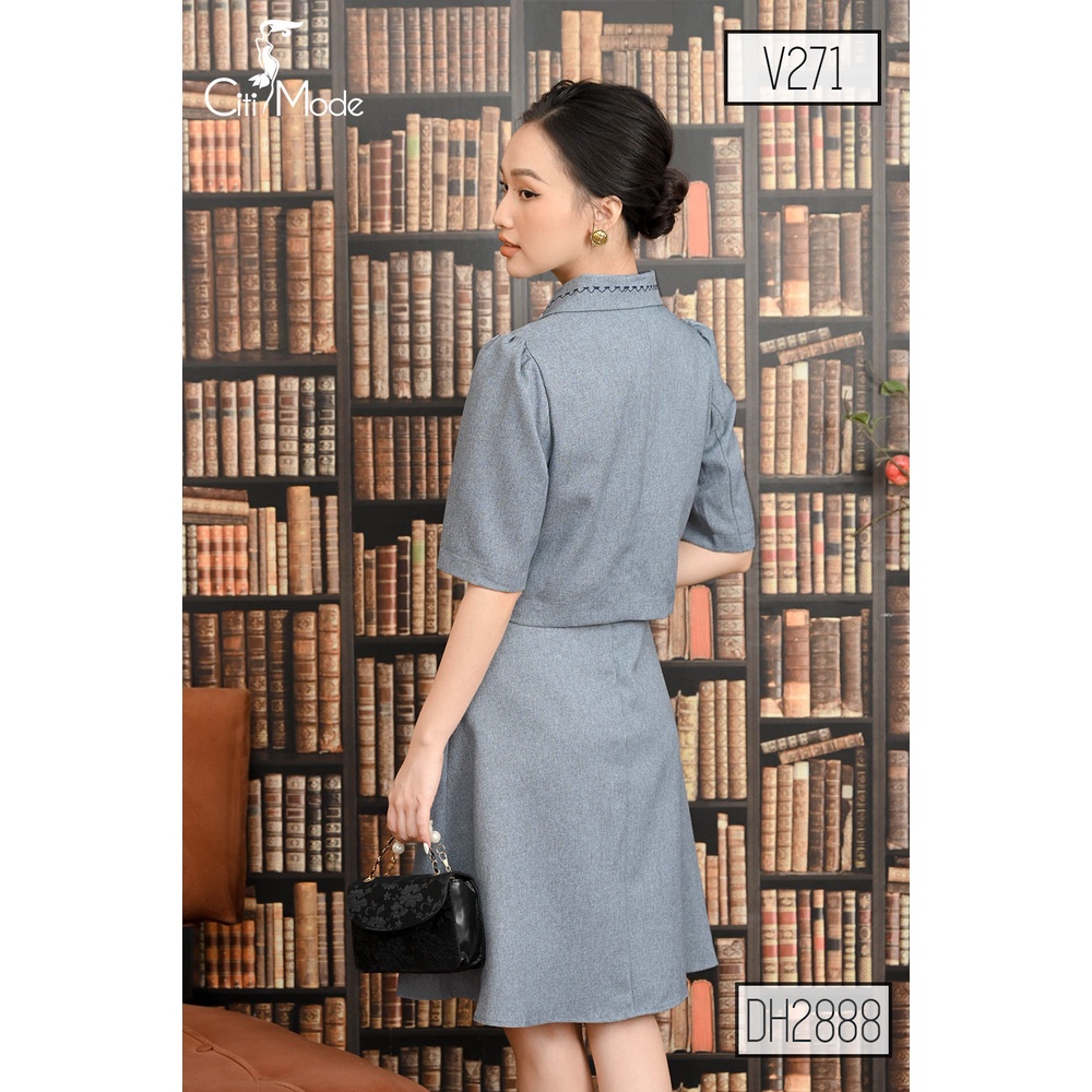 Vest nữ công sở xanh xám tay lỡ cổ sen thêu hoa V271 | BigBuy360 - bigbuy360.vn