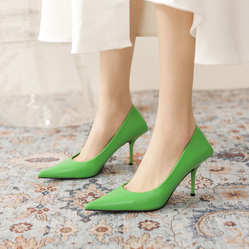 Giày Cao Gót Da Pu Màu Trắng Đen Thanh Lịch Cao Cấp Thời Trang