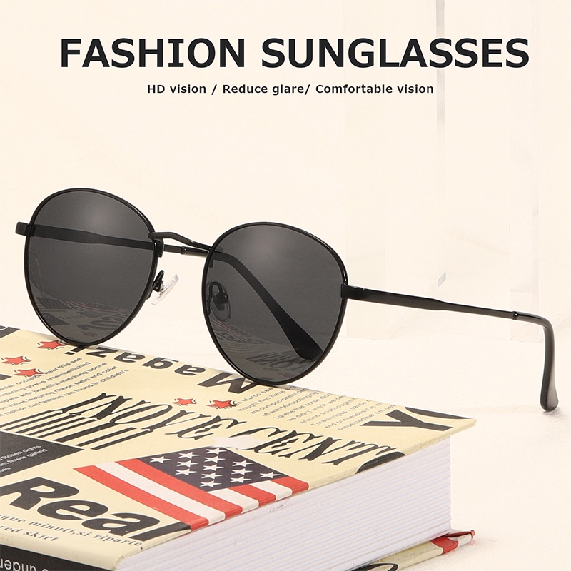 Kính Mát Tròn Gọng Kim Loại Phân Cực Chống Tia UV400 RZ1233 Thời Trang Unisex