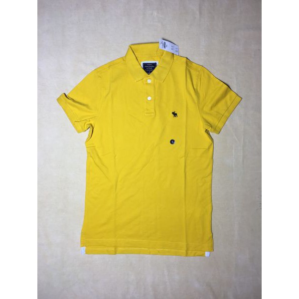 Áo thun polo nam Abercrombie&Fitch stretch cotton cổ bẻ ngắn tay màu vàng size S
