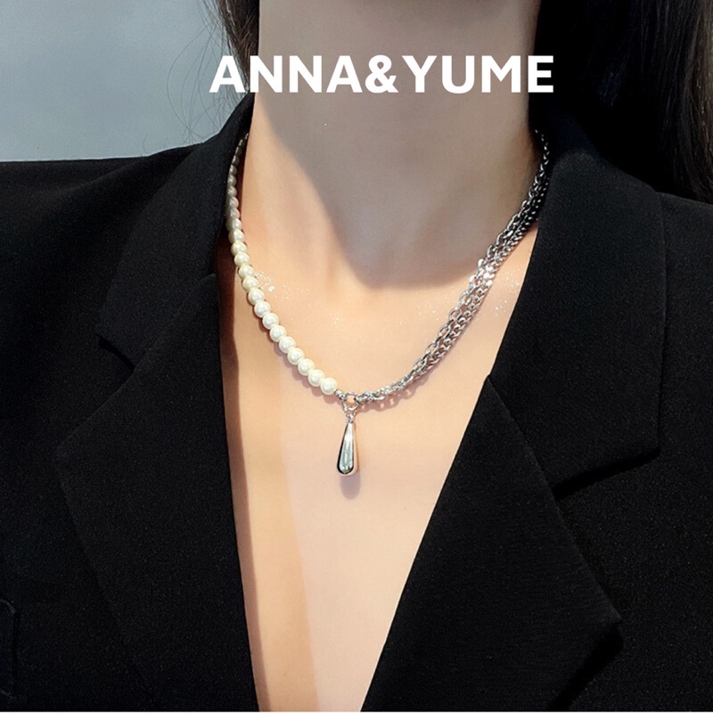 Vòng cổ choker hình giọt nước mix ngọc trai nhân tạo phong cách cá tính cho nữ