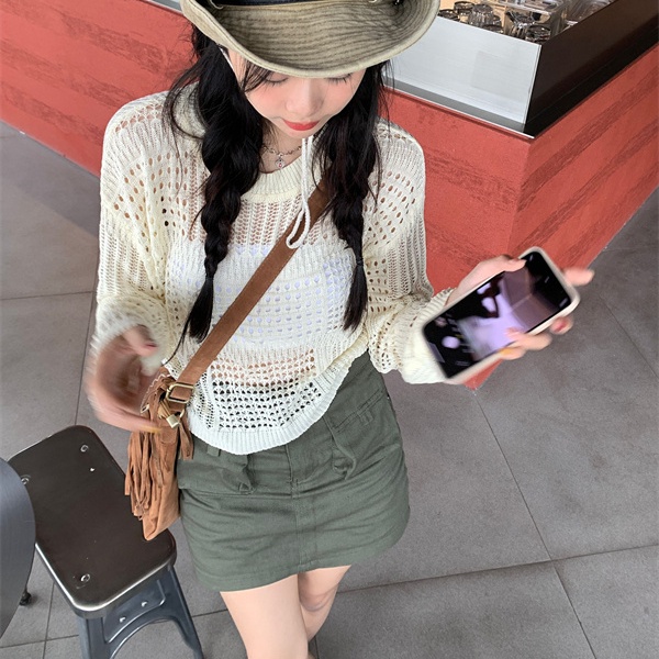 Áo sweater PERTY dệt kim mỏng chống nắng thời trang mùa hè Hàn Quốc cho nữ
