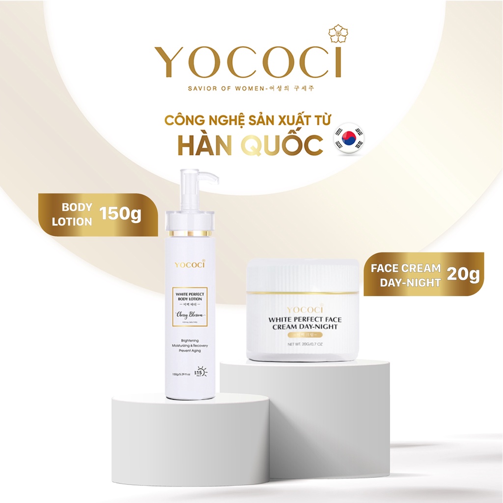 Bộ Đôi Dưỡng Trắng Da Mặt Và Body YOCOCI Gồm 1 Kem Face 20g & 1 Kem Body 150g