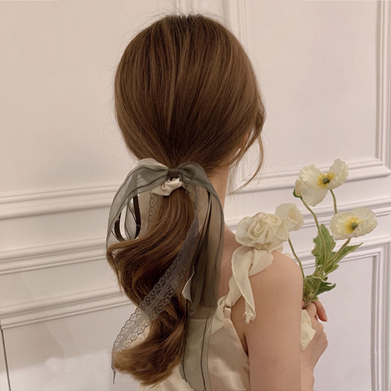 Dây Buộc Tóc Thắt Nơ Ruy Băng Lưới Thanh Lịch Kiểu Pháp Cho Nữ