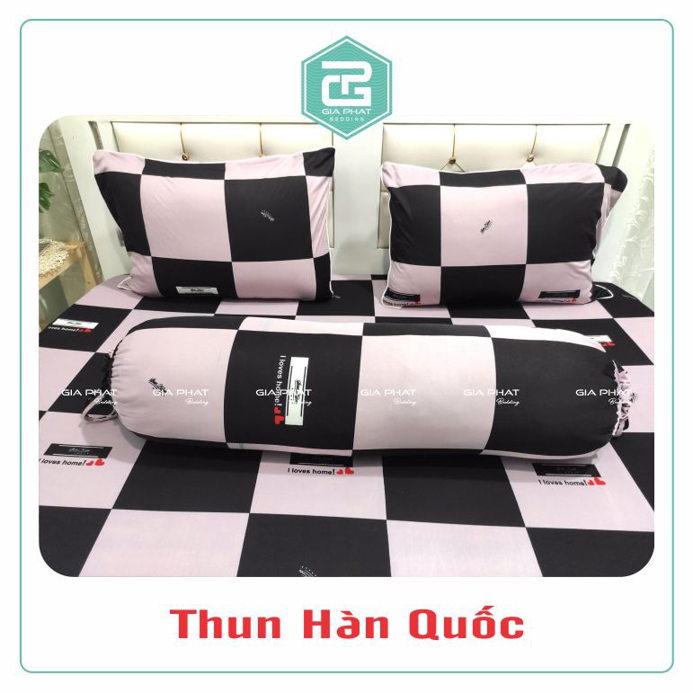 Bộ Ga Gối Thun Lạnh Hàn Quốc { 4 Món } họa tiết Ô Vuông ( 1 ga bọc + 2 vỏ gối nằm + 1 vỏ gối ôm )