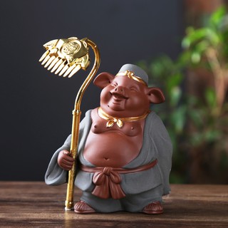 Tượng Trư Bát Giới kèm Bồ Cào - gốm tử sa