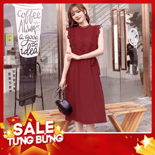 Đầm Đỏ Dự Tiệc, Dáng Xòe Công Chúa, Chất Ren Mềm