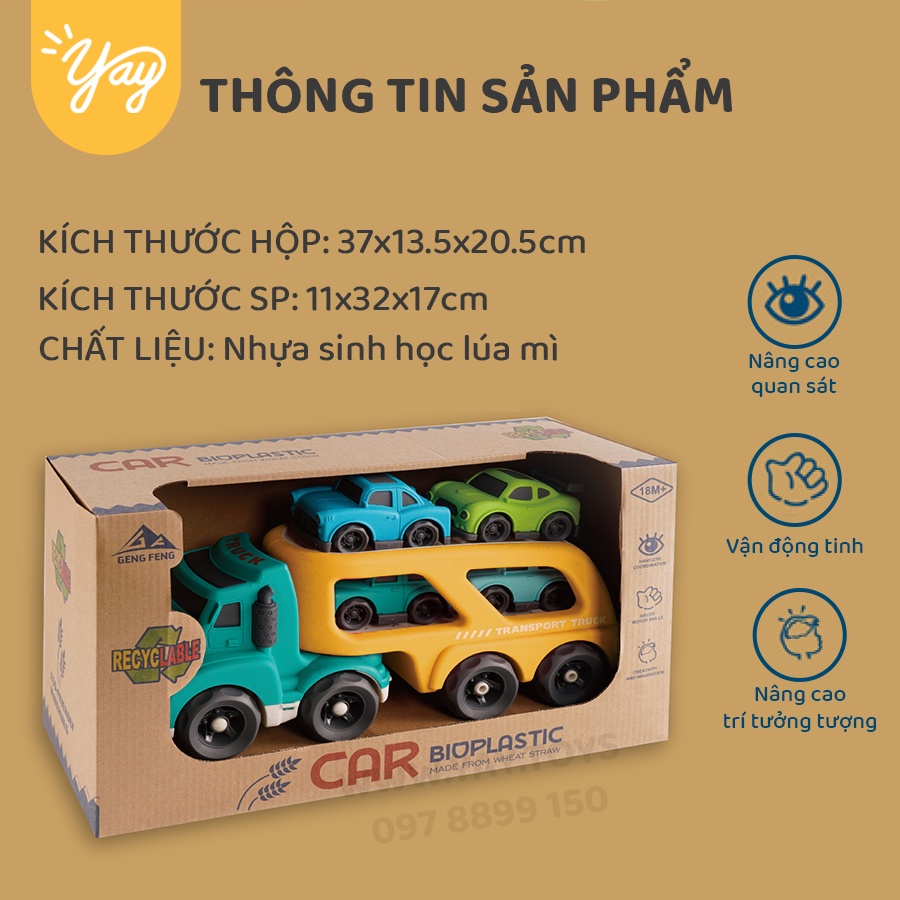Mô Hình Xe Tải Kèm 04 Xe Con Nhựa Lúa Mì Cho Bé 18m+- GengFeng