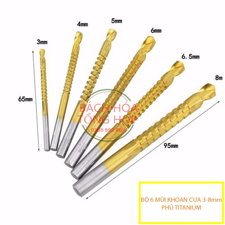 Mũi khoan Bộ 6 mũi khoan răng cưa 3-8mm phủ Titanium