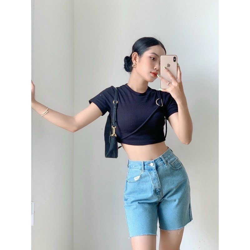 Áo croptop thun borip phối chữ D A5137