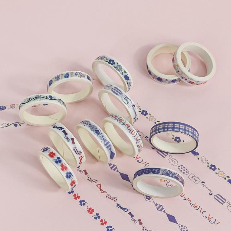 12 Băng dính washi tape 1cm x 3m nhiều mẫu cute