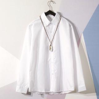 Korean-Style Men's Oversize Plain White Long-Sleeved Shirts      Men Clothes