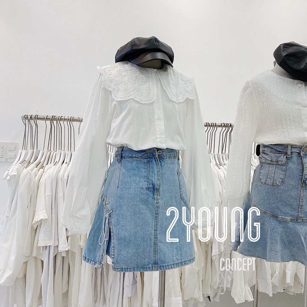 Chân váy jeans ngắn xẻ đùi nhẹ, thắt nơ CV263