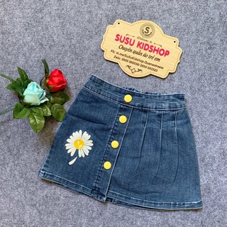 (SIZE 1-13)(12-40kg) VÁY JEAN CAO CẤP CHO BÉ GÁI IN HÌNH HOA CÚC DỄ THƯƠNG