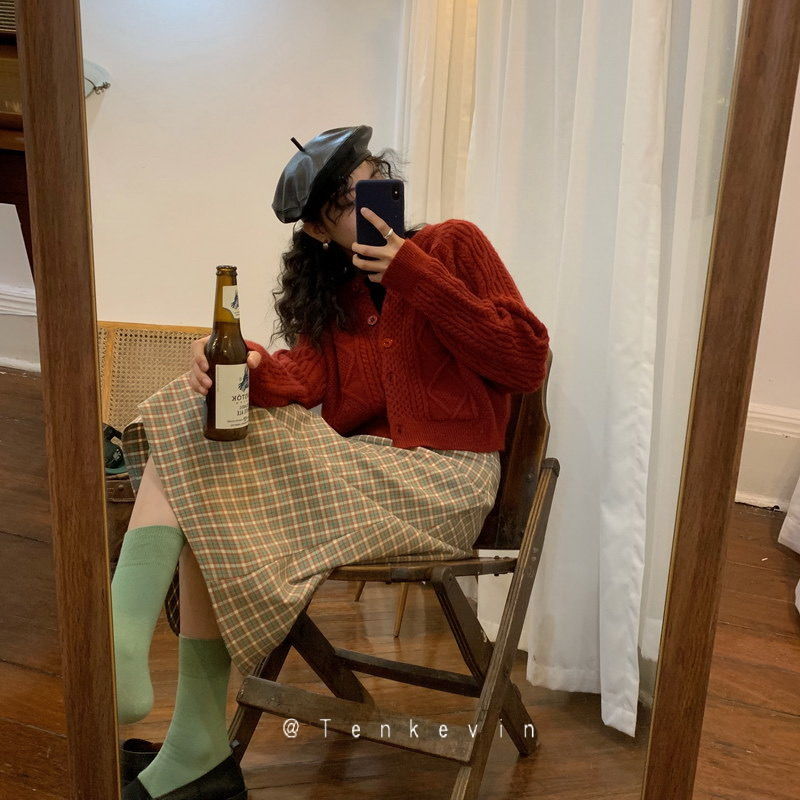 Áo khoác cardigan dệt kim cổ tròn kiểu Hàn Quốc đơn giản xinh xắn dành cho nữ