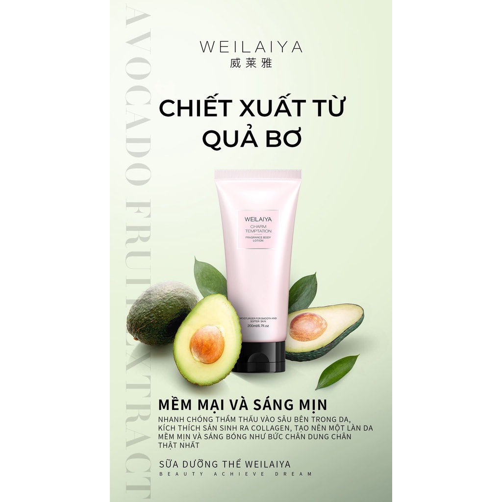 Body lotion dưỡng da cấp ẩm giúp da căng mịn Weilaiya 200ml