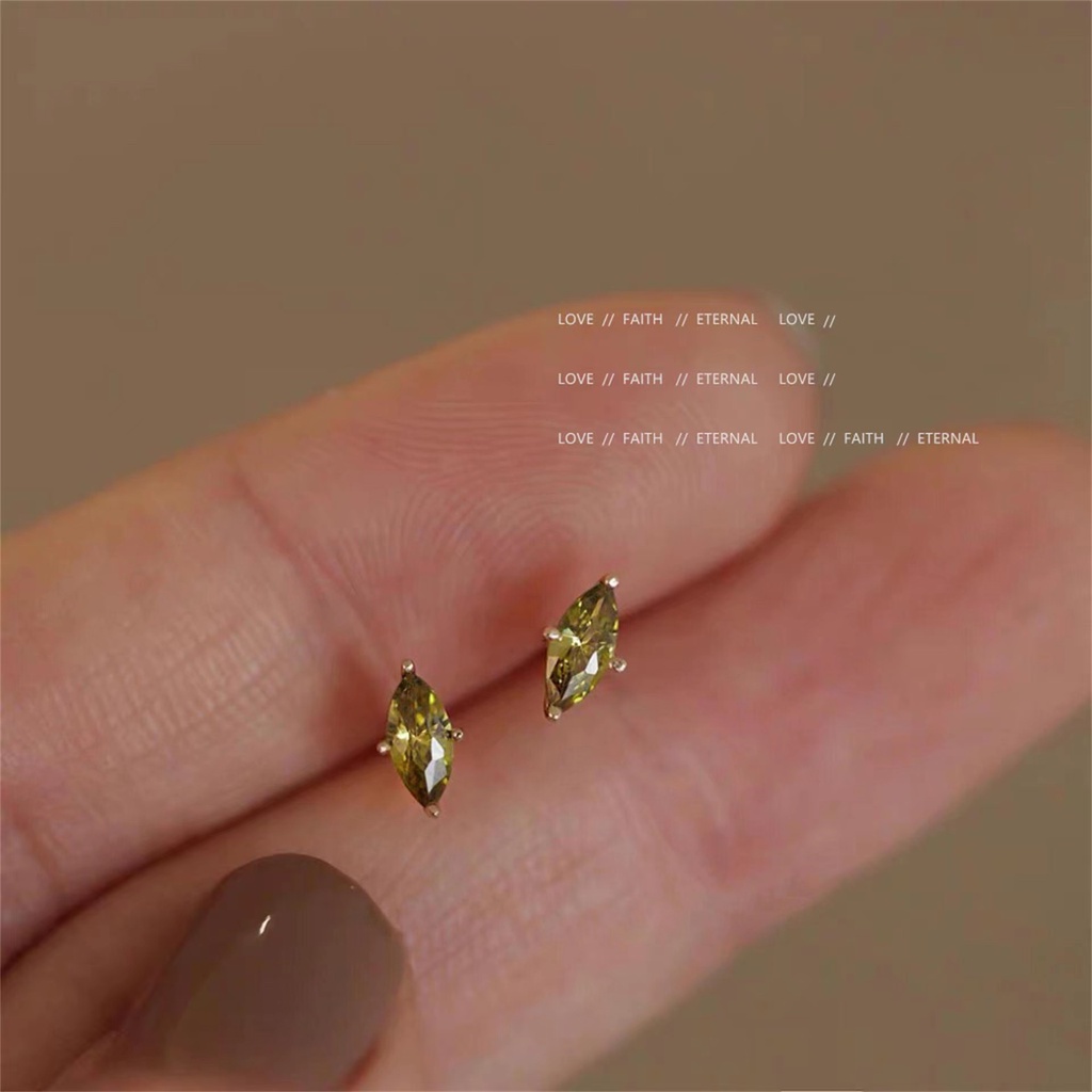 Qingzhi Khuyên Tai Bạc 925 Cao Cấp Đính Đá Zircon Xanh Lá Cây Sang Trọng