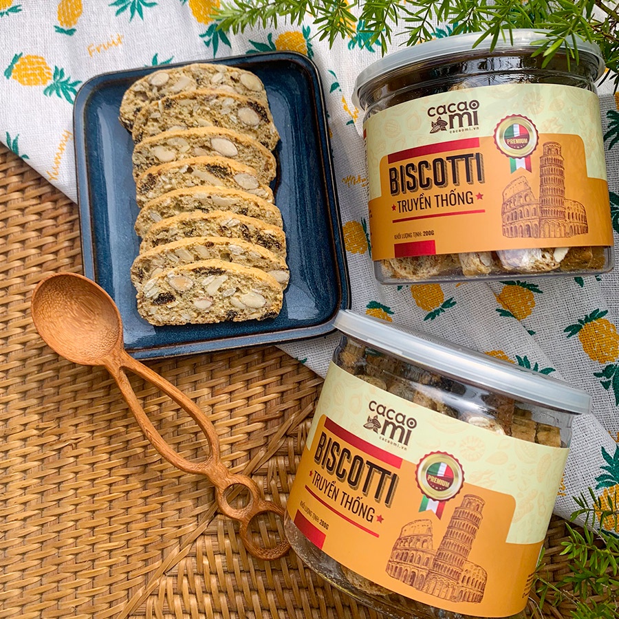 Bánh Biscotti nguyên cám vị truyền thống CACAOMI siêu hạt dinh dưỡng, hỗ trợ ăn vặt giảm cân, ăn kiêng healthy hộp 200g